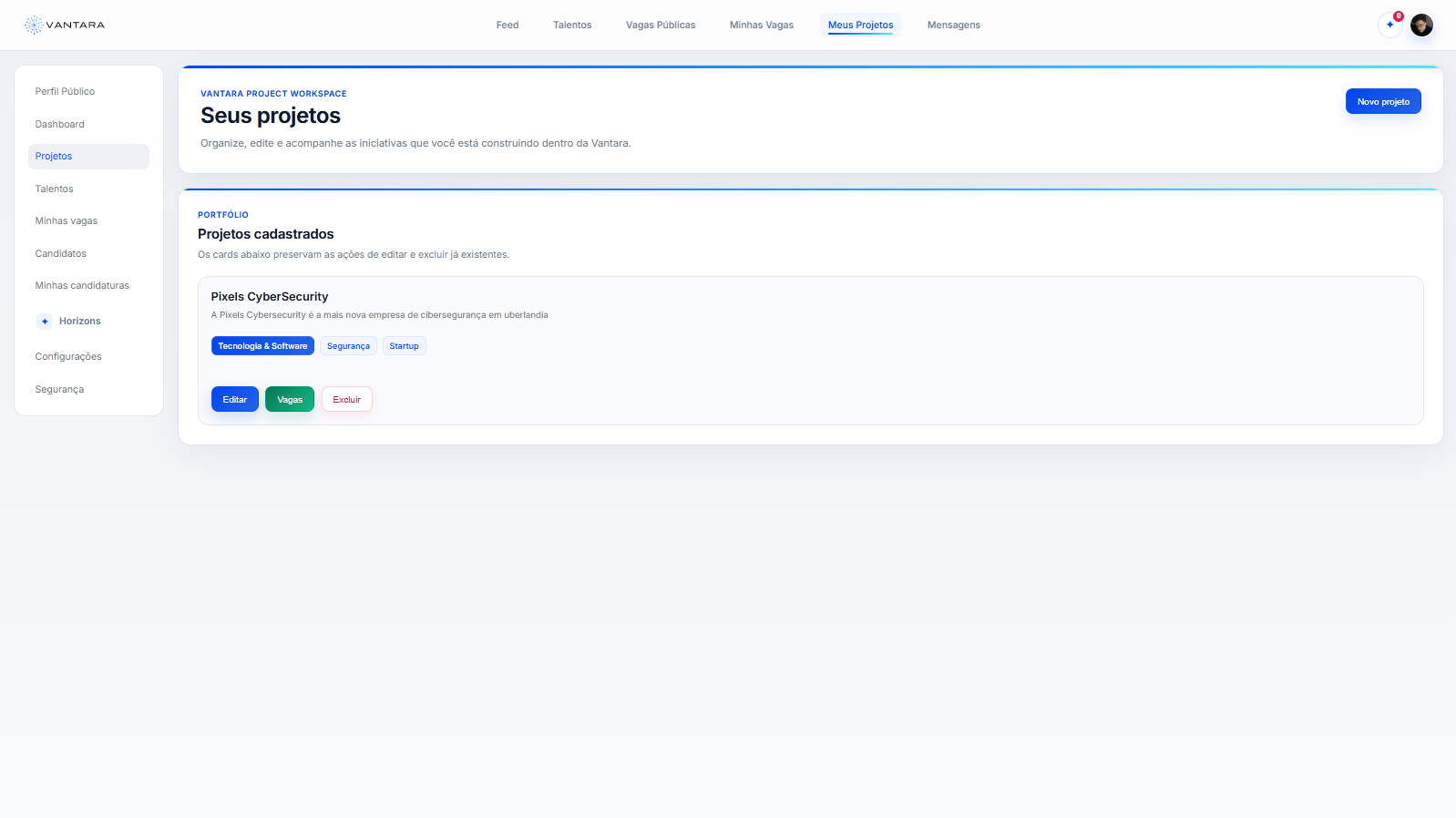 Página de projetos