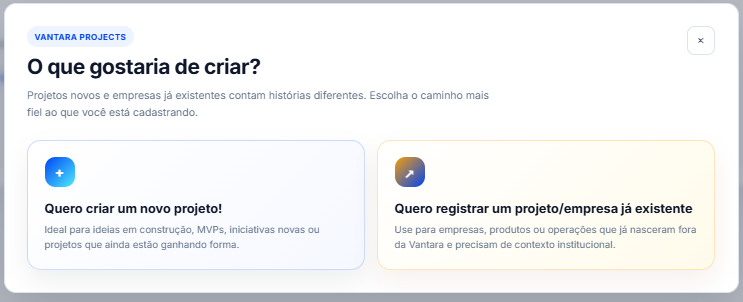 Card de criação de projeto