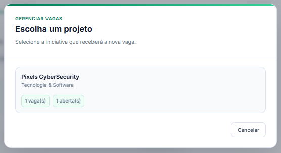 Seleção de projeto para criar vaga