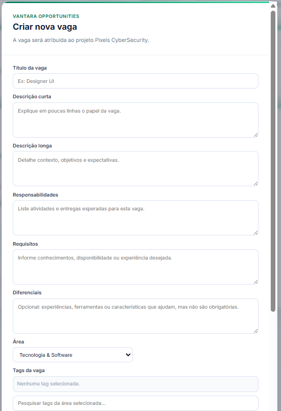 Formulário de criação de vaga