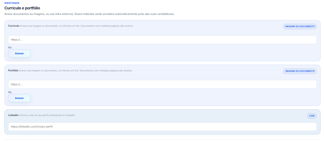 Dados da conta nas configurações
