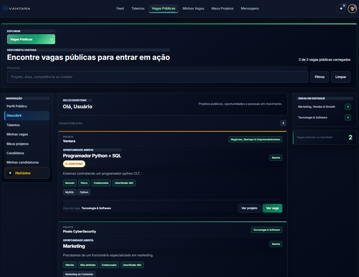 Modo escuro da Vantara