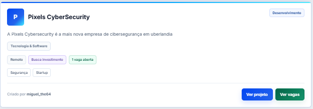 Outro exemplo de card de projeto no feed