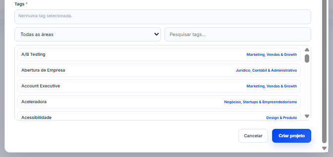 Tags para projeto ou empresa já existente